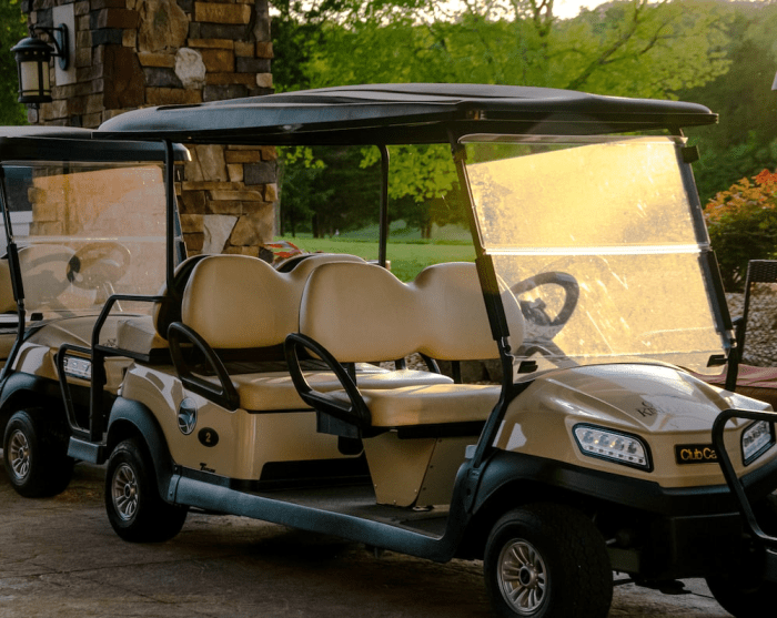 Club car golf carts at a course