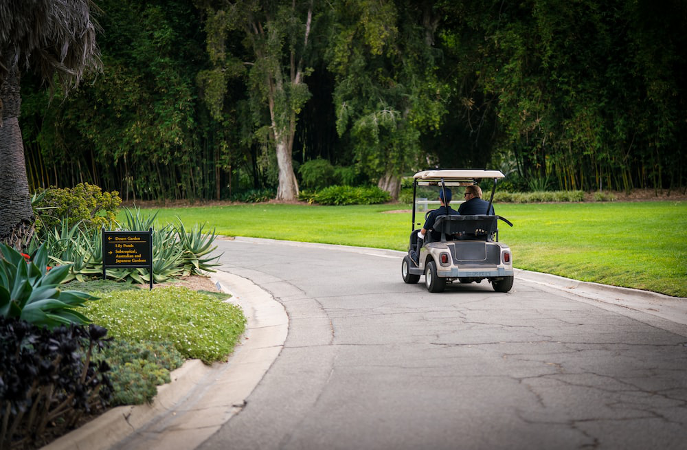 Golfers driving a modified golf cart