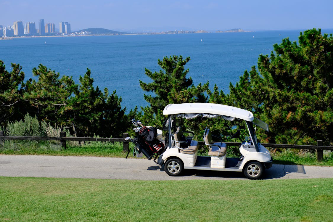 Golf cart near ocean